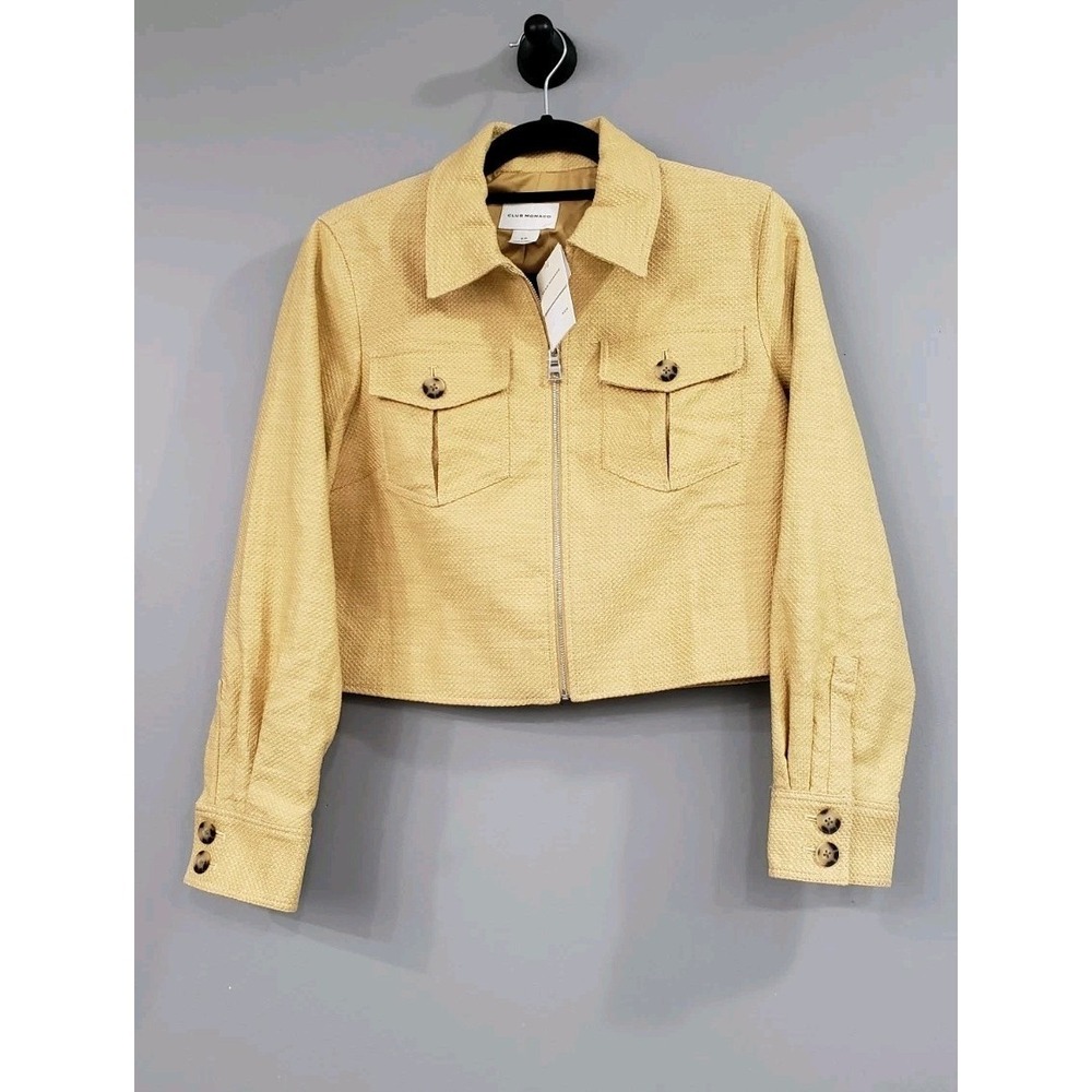 NEW SIZE SMALL CLUB MONACO Manteaux Cropped Tweed JACKET BLAZER mustard